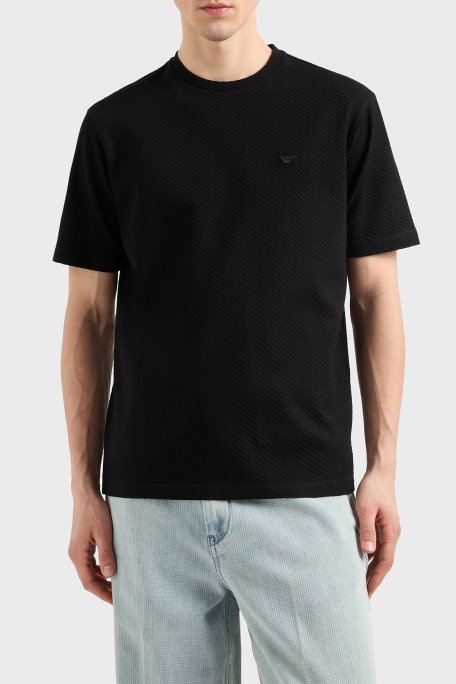 Emporio Arman Pamuklu Regular Fit Kabartmalı Jakarlı Erkek T Shirt EM001728 AF14874 FC039 SİYAH - 6