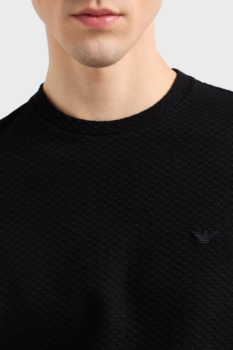 Emporio Arman Pamuklu Regular Fit Kabartmalı Jakarlı Erkek T Shirt EM001728 AF14874 FC039 SİYAH - 9