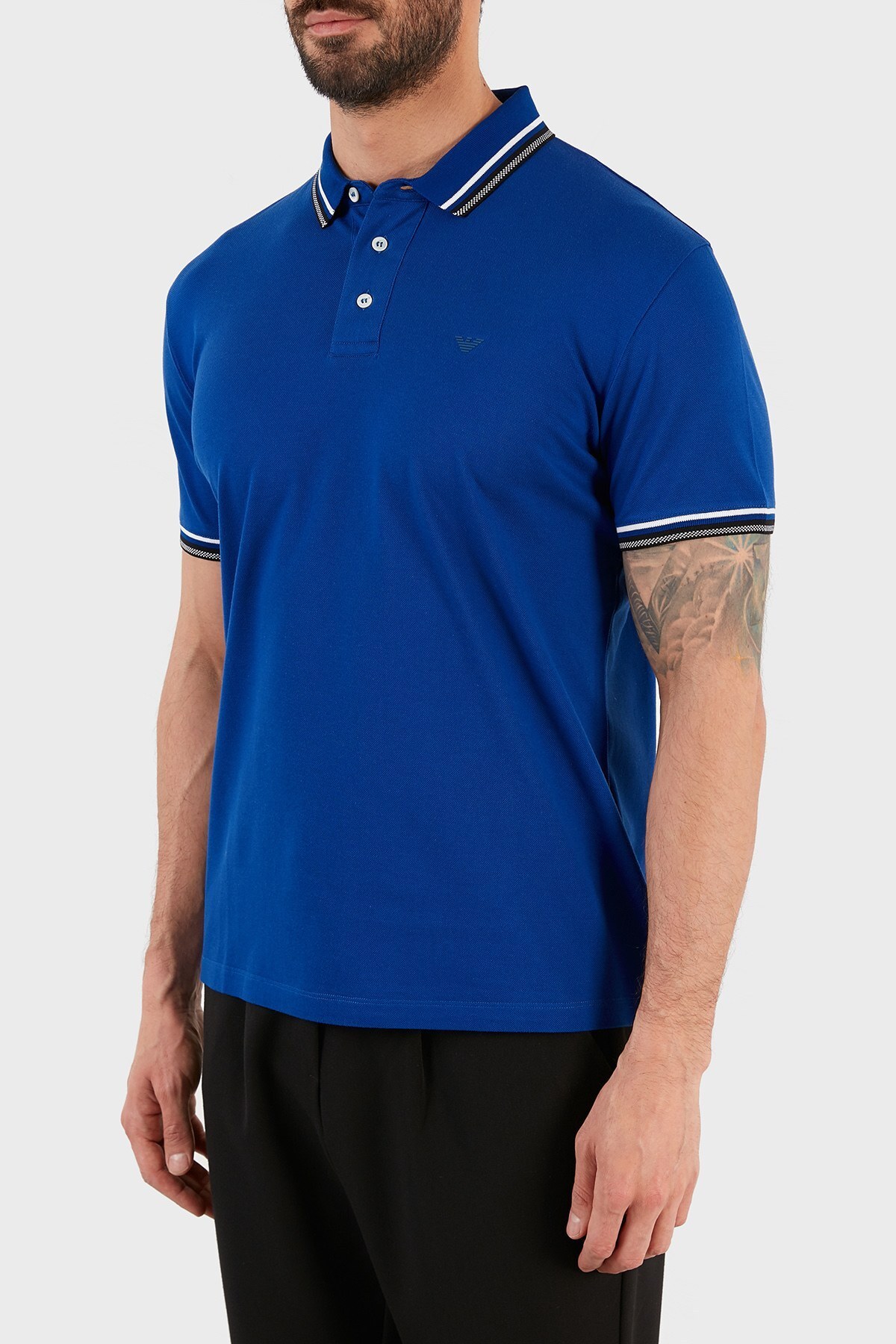 Emporio Armani % 100 Pamuk Düğmeli T Shirt Erkek Polo 3K1FL8 1JTKZ 0921 LACİVERT