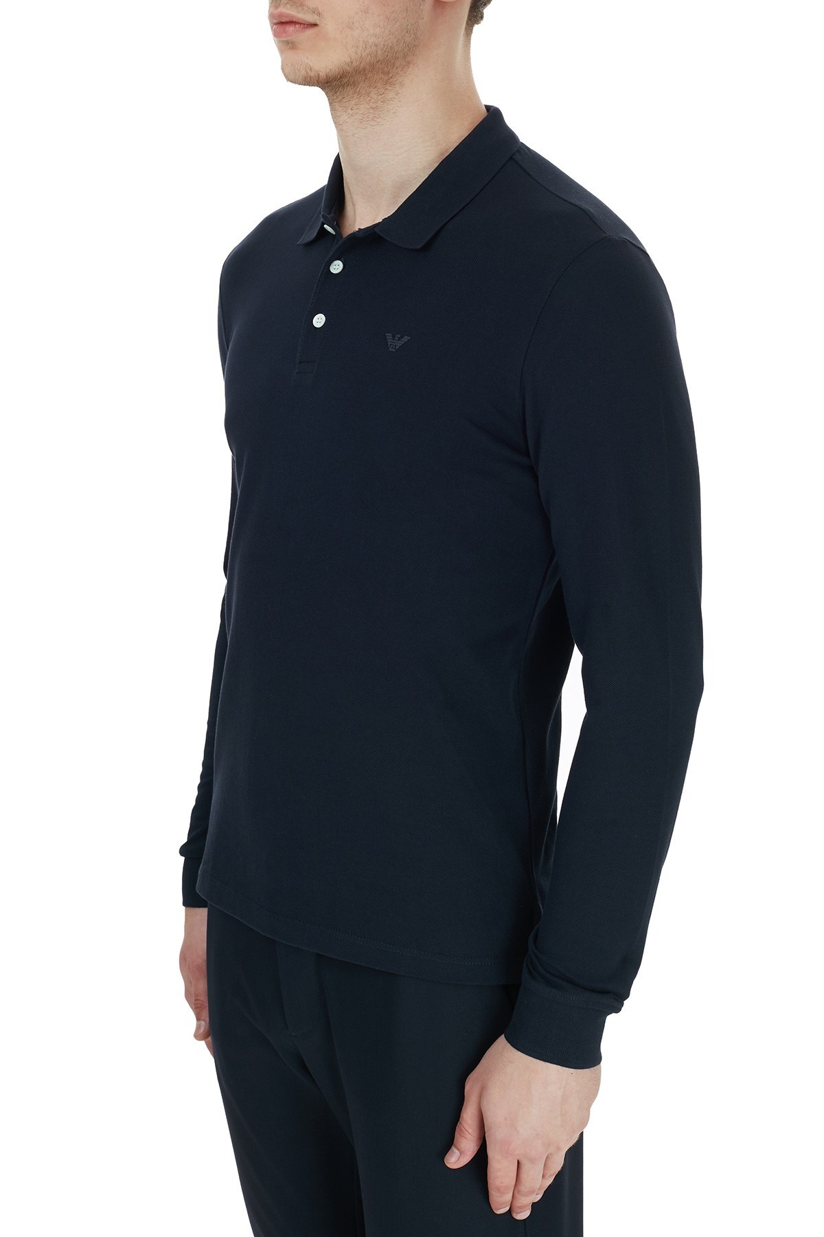 Emporio Armani % 100 Pamuk Düğmeli T Shirt Erkek Polo 8N1F13 1J0SZ 0939 LACİVERT
