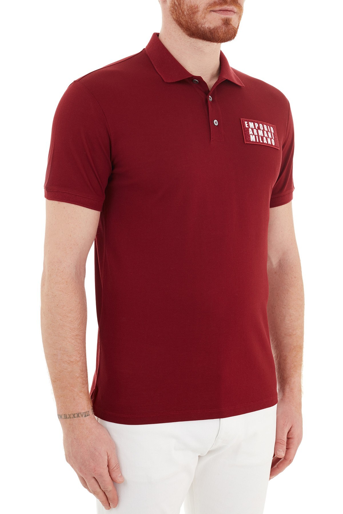 Emporio Armani % 100 Pamuk Düğmeli T Shirt Erkek Polo S 6H1FC7 1JRNZ 0353 BORDO