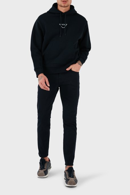 Emporio Armani % 100 Pamuk Logolu Regular Fit Kapüşonlu Erkek Sweat 6D1M93 1JTAZ 0985 LACİVERT - 2