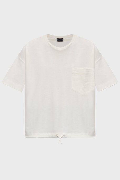 Emporio Armani % 100 Pamuk Oversize Fit Bisiklet Yaka Tek Cepli Bayan T Shirt EW000891 AF12545 U0006 BEYAZ - 10