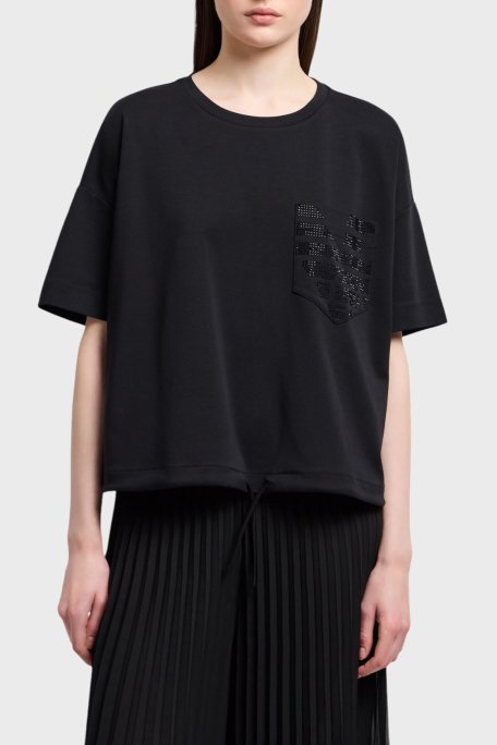 Emporio Armani % 100 Pamuk Oversize Fit Bisiklet Yaka Tek Cepli Bayan T Shirt EW000891 AF12545 UC001 SİYAH - 1