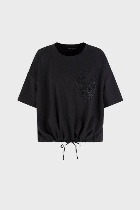Emporio Armani % 100 Pamuk Oversize Fit Bisiklet Yaka Tek Cepli Bayan T Shirt EW000891 AF12545 UC001 SİYAH - 5