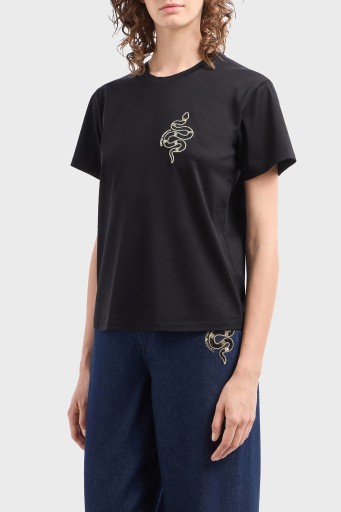 Emporio Armani % 100 Pamuk Regular Fit Bisiklet Yaka Bayan T Shirt EW001169 AF10003 UC001 SİYAH - 1