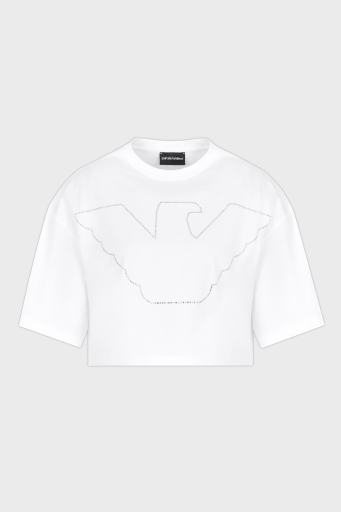 Emporio Armani % 100 Pamuk Regular Fit Bisiklet Yaka Crop Bayan T Shirt EW000897 AF12573 U0002 BEYAZ - 10