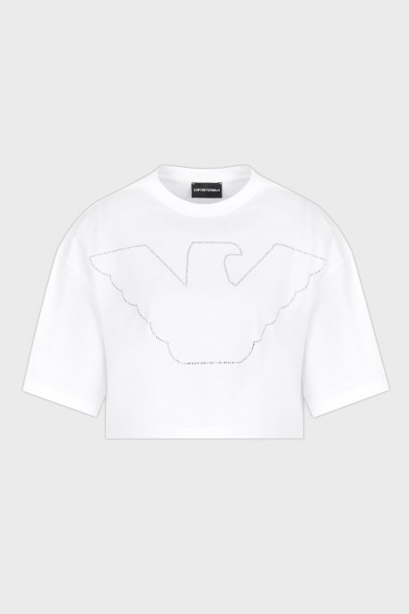 Emporio Armani % 100 Pamuk Regular Fit Bisiklet Yaka Crop Bayan T Shirt EW000897 AF12573 U0002 BEYAZ - 10