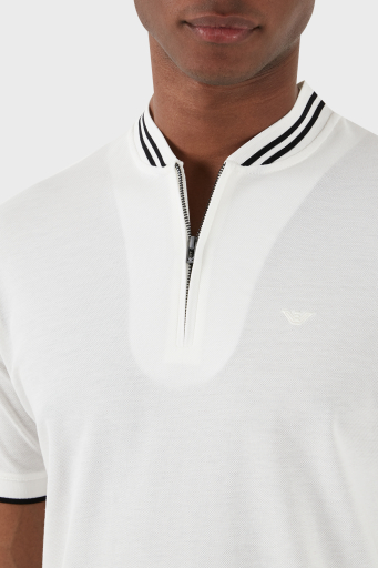 Emporio Armani % 100 Pamuk Regular Fit Fermuarlı Erkek Polo Yaka T Shirt 3D1FM7 1JTKZ 0101 BEYAZ - 2
