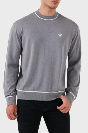 Emporio Armani % 100 Yün Regular Fit Bisiklet Yaka Erkek Kazak 6D1MXH 1MJLZ F625 GRİ - 13