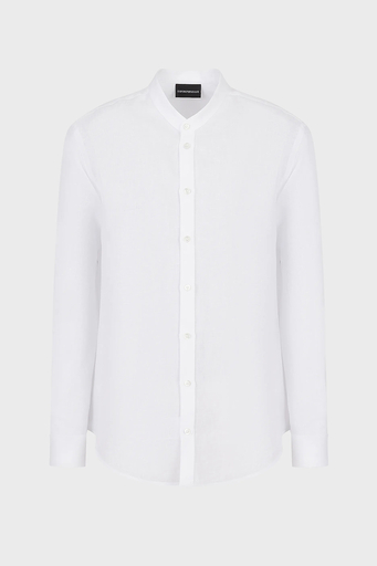 Emporio Armani Bant Yaka Uzun Kollu % 100 Keten Erkek Gömlek D41SMG D10F9 100 BEYAZ - 6