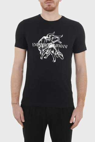 Emporio Armani - Emporio Armani Baskılı Bisiklet Yaka % 100 Pamuk Erkek T Shirt 3K1T8P 1JL7Z 0023 SİYAH