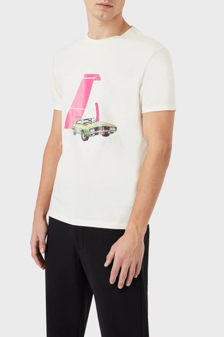 Emporio Armani Baskılı Bisiklet Yaka % 100 Pamuk Erkek T Shirt 3L1T8P 1JW5Z F119 BEYAZ - 1