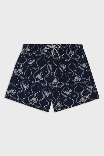 Emporio Armani Baskılı Deniz Şortu Belden Bağlamalı Erkek Mayo Short 211740 3R444 18736 LACİVERT - 4