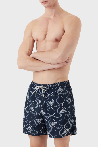 Emporio Armani Baskılı Deniz Şortu Belden Bağlamalı Erkek Mayo Short 211740 3R444 18736 LACİVERT - 5