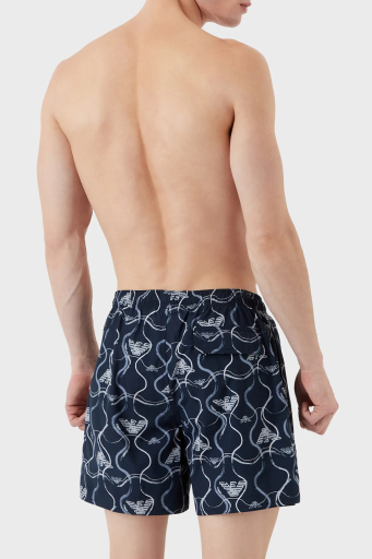 Emporio Armani Baskılı Deniz Şortu Belden Bağlamalı Erkek Mayo Short 211740 3R444 18736 LACİVERT - 6