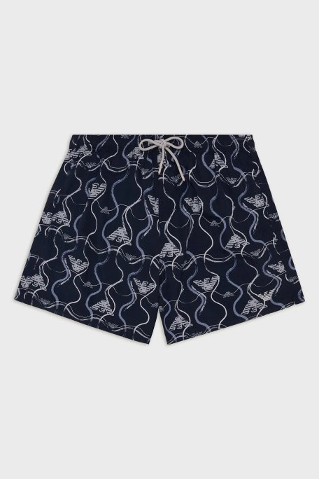 Emporio Armani Baskılı Deniz Şortu Belden Bağlamalı Erkek Mayo Short 211740 3R444 18736 LACİVERT - 4