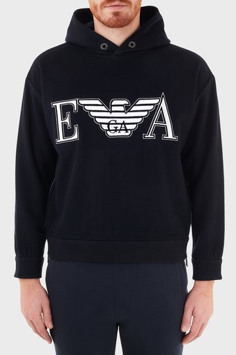 Emporio Armani Baskılı Kapüşonlu Yünlü Erkek Sweat 6H1M81 1NXQZ 0920 LACİVERT - 1