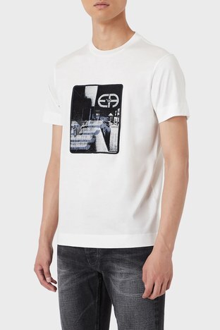 Emporio Armani - Emporio Armani Baskılı Pamuklu Slim Fit Erkek T Shirt 6K1TC8 1JUVZ 0179 BEYAZ