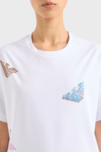 Emporio Armani Baskılı Regular Fit Pamuklu Bisiklet Yaka Bayan T Shirt EW000904 AF12601 F0026 BEYAZ - 2