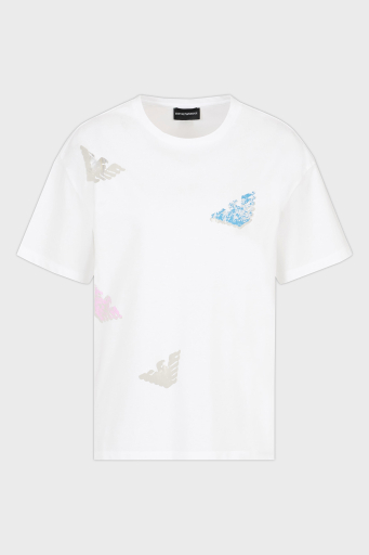 Emporio Armani Baskılı Regular Fit Pamuklu Bisiklet Yaka Bayan T Shirt EW000904 AF12601 F0026 BEYAZ - 5