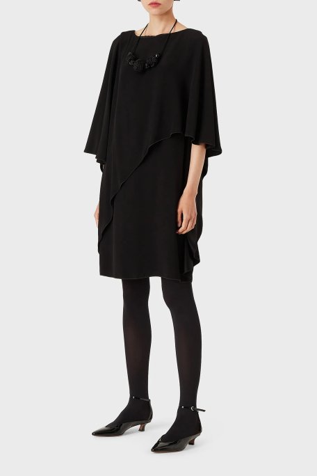 Emporio Armani Geniş Yaka Pelerin Kollu Mini Bayan Elbise 6K2A78 2N8XZ 0999 SİYAH - 1