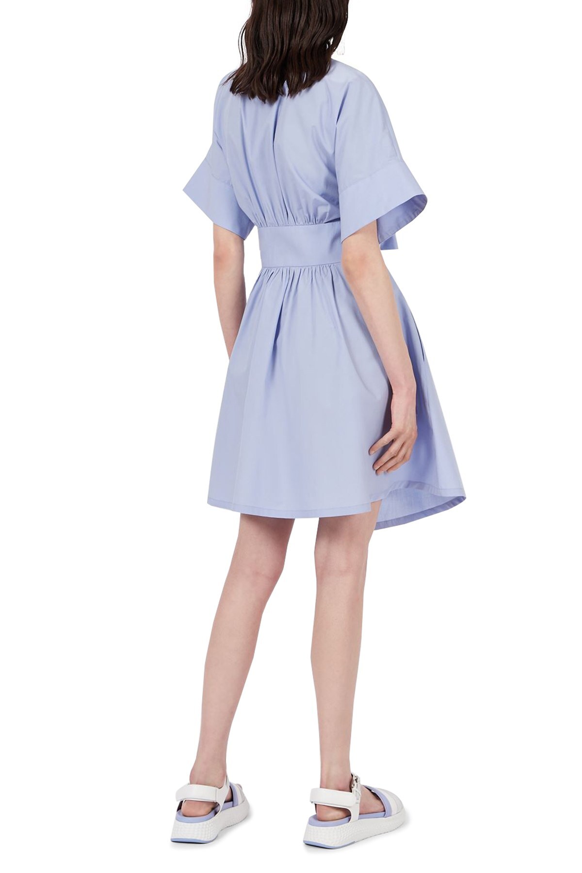Emporio Armani Belden Bağlamalı % 100 Pamuk Mini Gömlek Bayan Elbise 3K2AA3 2N0FZ 0809 AÇIK MAVİ