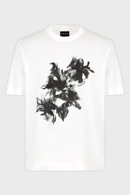 Emporio Armani Çiçek Baskılı Pamuklu Regular Fit Bisiklet Yaka Erkek T Shirt EM001024 AF10017 U0003 BEYAZ - 6