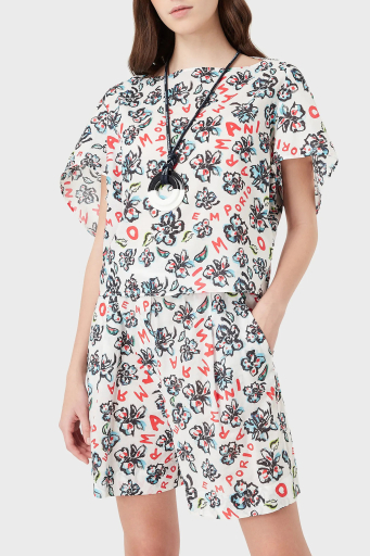 Emporio Armani Çiçek Desenli % 100 Pamuk Bayan Bluz 3L2K67 2ND1Z F133 BEYAZ - 4