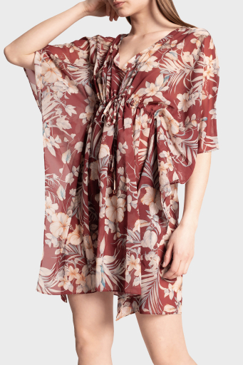 Emporio Armani Çiçekli V Yaka Mini Bayan Elbise 262663 1P316 03956 BORDO - 7