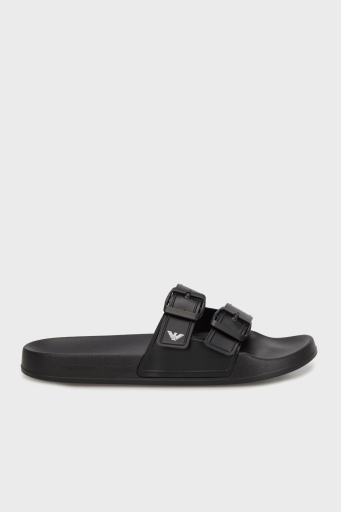Emporio Armani Çift Bantlı Logolu Unisex Terlik XVPS13 XR275 K485 SİYAH-BEYAZ - 1