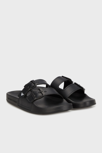 Emporio Armani Çift Bantlı Logolu Unisex Terlik XVPS13 XR275 K485 SİYAH-BEYAZ - 2