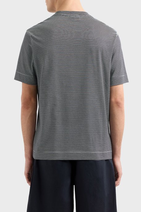 Emporio Armani Çizgili % 100 Pamuk Regular Fit Sıfır Yaka Erkek T Shirt EM000824 AF12927 F0088 LACİVERT-BEYAZ - 3