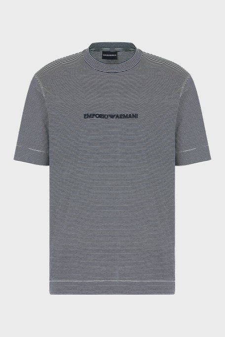 Emporio Armani Çizgili % 100 Pamuk Regular Fit Sıfır Yaka Erkek T Shirt EM000824 AF12927 F0088 LACİVERT-BEYAZ - 5