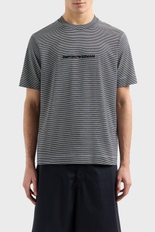 Tシャツ・カットソー EMPORIO ARMANI Men T-shirt Blue EM000824AF12927 F0088 Emporio Armani Çizgili % 100 Pamuk Regular Fit Sıfır Yaka