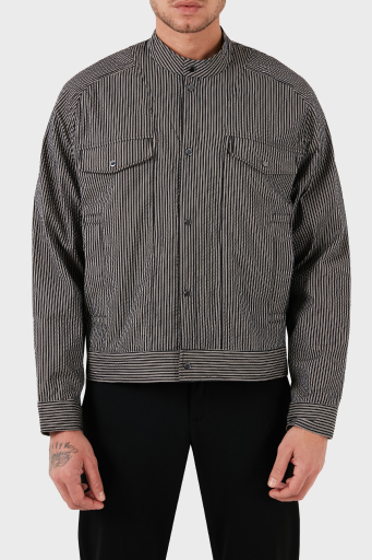 Emporio Armani Çizgili Dik Yaka Regular Fit Mevsimlik Erkek Mont 3D1BL6 1NPIZ F014 SİYAH - 8