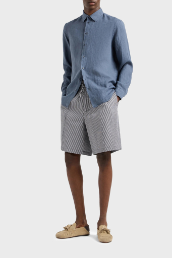 Emporio Armani Çizgili Gofre Relaxed Fit Erkek Short 3D1PE2 1NPIZ 06F8 GRİ-BEYAZ - 7