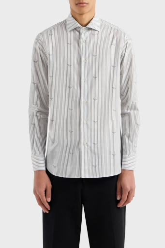 Emporio Armani Çizgili Pamuklu Regular Fit Erkek Gömlek 3D1C86 1K3LZ F1H2 AÇIK MAVİ - 5