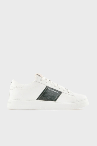 Emporio Armani Hakiki Deri Sneaker Erkek Ayakkabı X4X570 XN840 S523 BEYAZ-HAKİ - 1