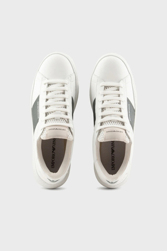 Emporio Armani Hakiki Deri Sneaker Erkek Ayakkabı X4X570 XN840 S523 BEYAZ-HAKİ - 3