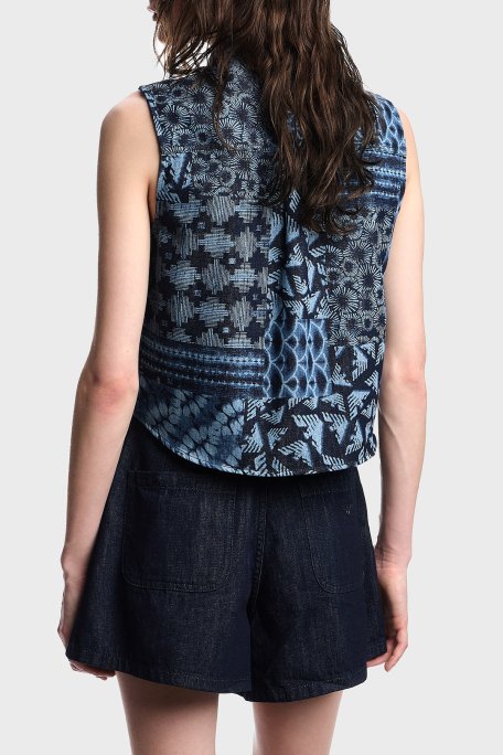 Emporio Armani Desenli % 100 Pamuk Regular Fit Kot Bayan Gömlek EW000755 AF12438 FB057 LACİVERT - 8