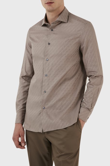 Emporio Armani Desenli % 100 Pamuk Regular Fit Uzun Kol Erkek Gömlek 3R1C86 1K0DZ F1C3 VİZON - 1