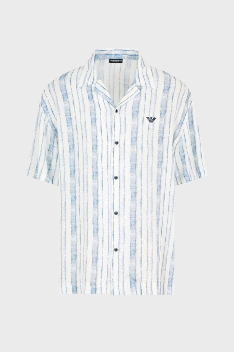 Emporio Armani Desenli Comfort Fit Apaş Yaka Kısa Kollu Erkek Gömlek EM000593 AF12351 F0027 BEYAZ-MAVİ - 3