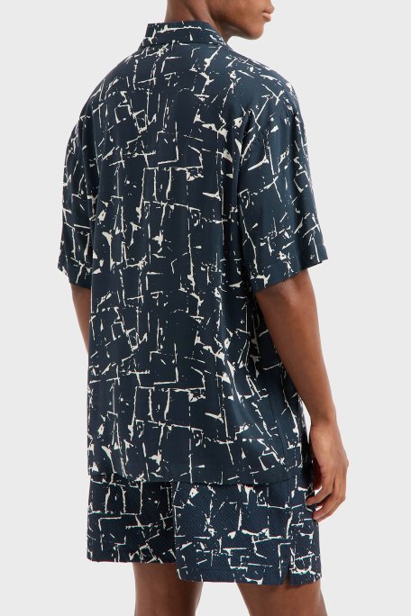 Emporio Armani Desenli Comfort Fit Apaş Yaka Kısa Kollu Erkek Gömlek EM000593 AF12351F B070 LACİVERT-BEYAZ - 2