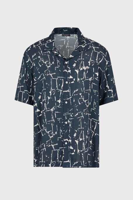 Emporio Armani Desenli Comfort Fit Apaş Yaka Kısa Kollu Erkek Gömlek EM000593 AF12351F B070 LACİVERT-BEYAZ - 4