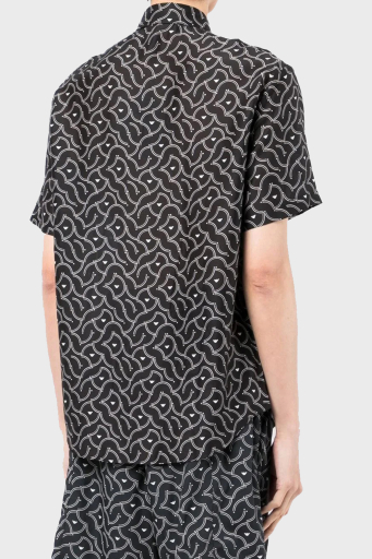 Emporio Armani Desenli İpek Karışımlı Regular Fit Kısa Kollu Erkek Gömlek 3L1CB9 1NBOZ F048 SİYAH - 4