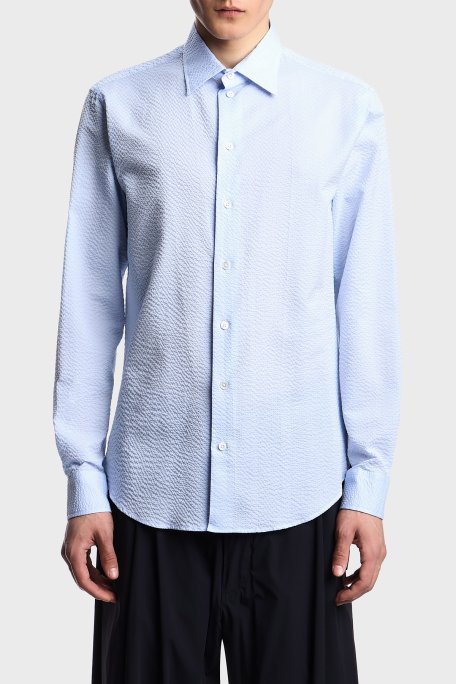Emporio Armani Dokuma % 100 Pamuk Regualr Fit Kent Yaka Erkek Gömlek EM000099 TE14192 U9333 MAVİ - 1