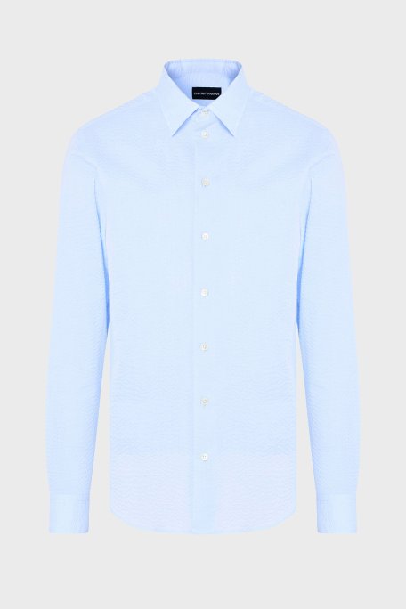Emporio Armani Dokuma % 100 Pamuk Regualr Fit Kent Yaka Erkek Gömlek EM000099 TE14192 U9333 MAVİ - 5