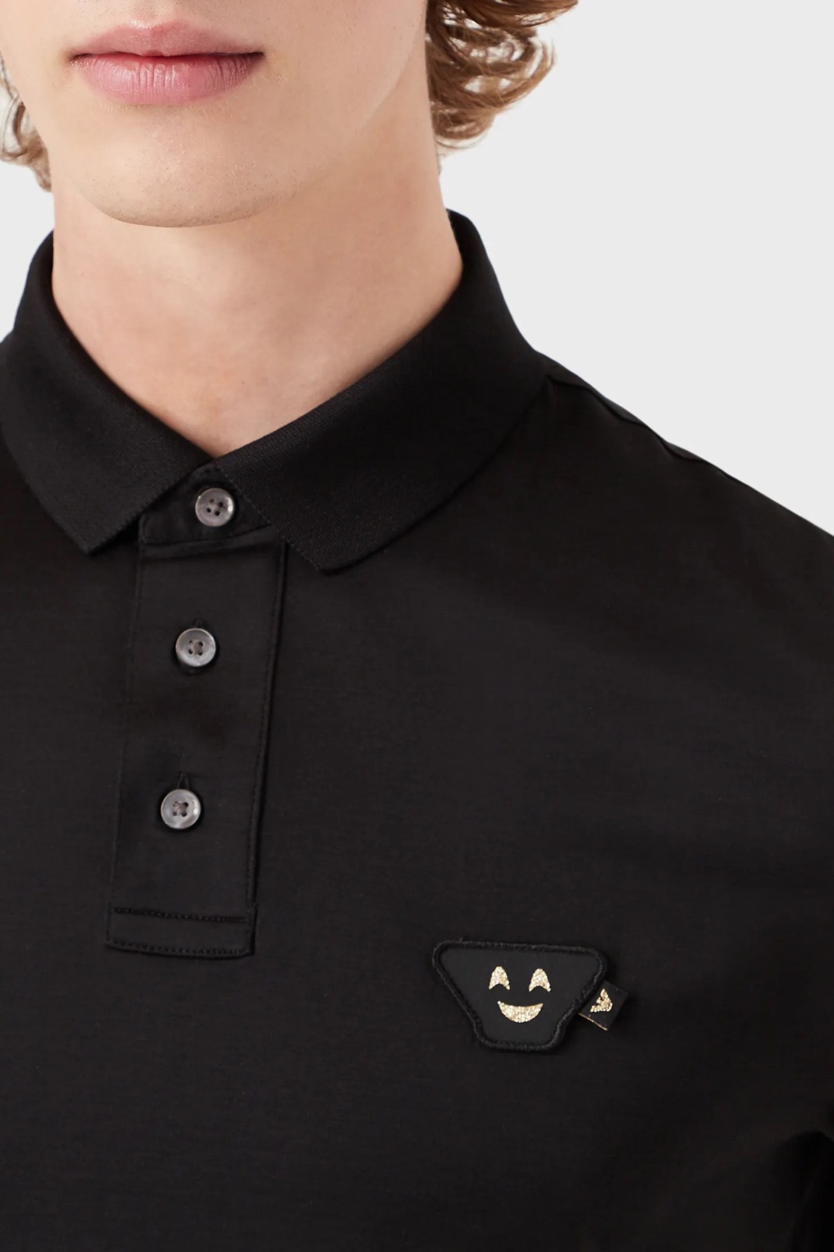 Emporio Armani Emoji Yamalı Pamuklu Düğmeli Polo Erkek T Shirt 3L1FFZ 1JUVZ 0999 SİYAH