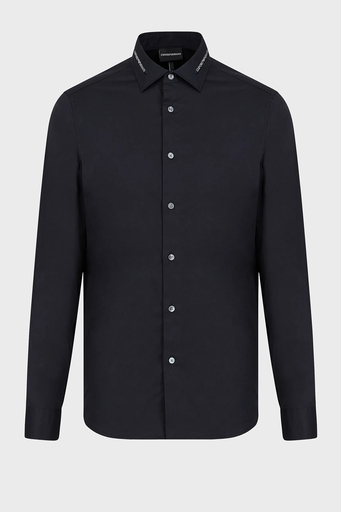 Emporio Armani Slim Fit Logo Baskılı Pamuklu Erkek Gömlek 6K1C68 1NZYZ 0920 LACİVERT - 4